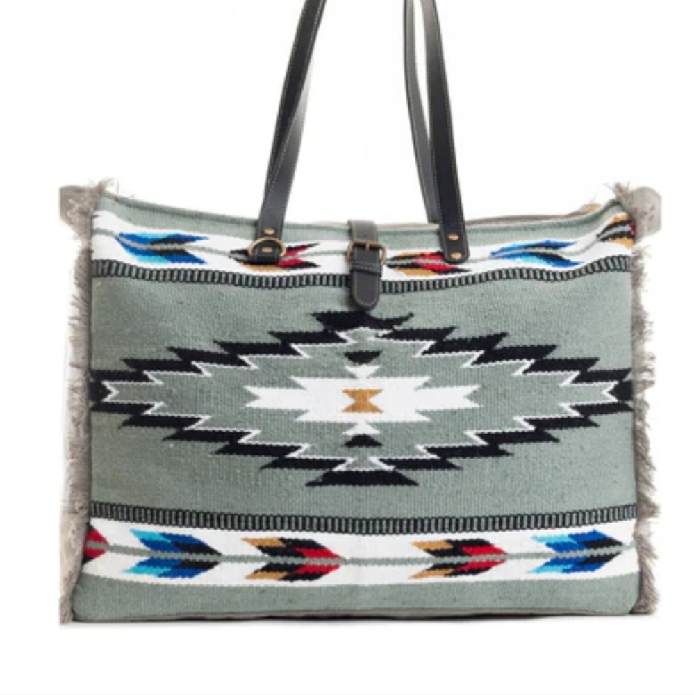 Myra Weekender Bag Gray Grey Serape Navajo Native American Saddle Blanket Rug